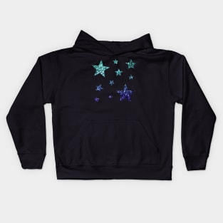 Teal Dark Blue Ombre Faux Glitter Stars Kids Hoodie